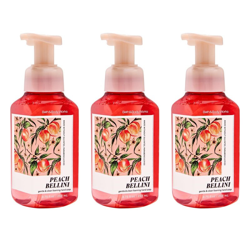 Bath & Body Works Peach Bellini Gentle & Clean Foaming Hand Soap - Germ-Cleansing Hand Soap with Gentle Cleansing & Conditioning Formula - Dermatologist Approved - Thoughtful Gift - 3-Pack