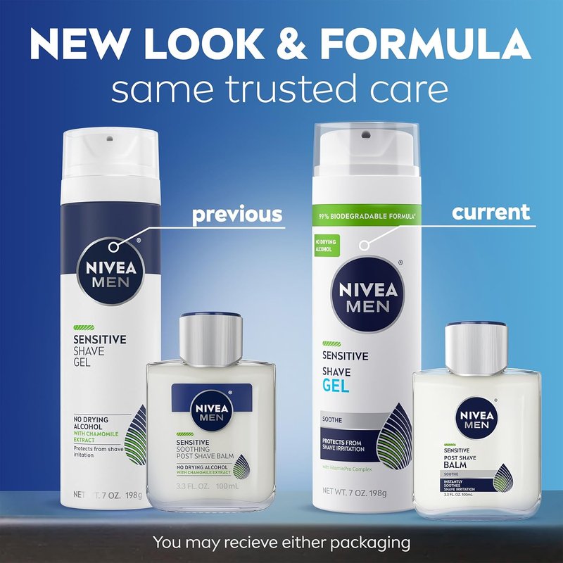 NIVEA MEN Sensitive Shaving Set - Soothing Shave Gel (7 Oz) + Post Shave Balm (3.3 Fl Oz) with Chamomile & Vitamin E
