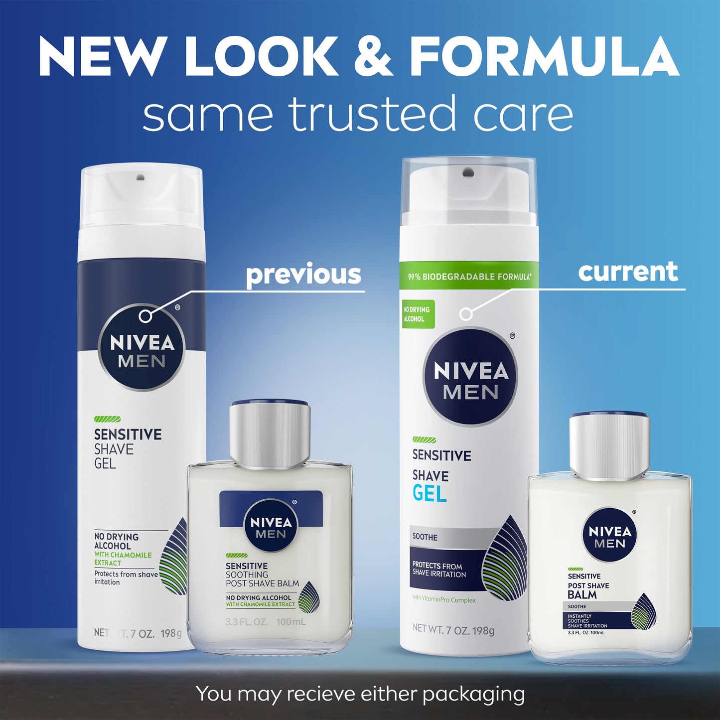 NIVEA MEN Sensitive Shaving Set for Men, Sensitive Shave Gel (7 Oz) + Soothing Post Shave Balm Aftershave (3.3 Fl Oz), Enriched with Chamomile Extract and Vitamin E, For Sensitive Skin