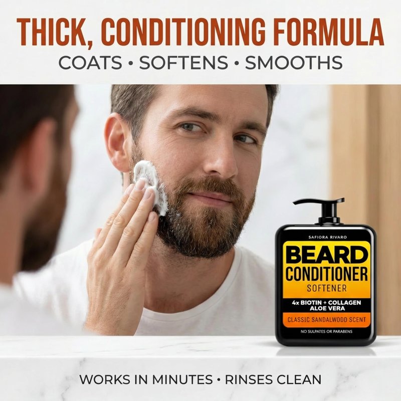Biotin Beard Conditioner & Softener for Men – with Aloe Vera & Collagen, Moisturizing Cream for Coarse Dry Hair, Beard and Skin – Sandalwood Scent Care Leave In Conditioner Alternative (5 Fl Oz)