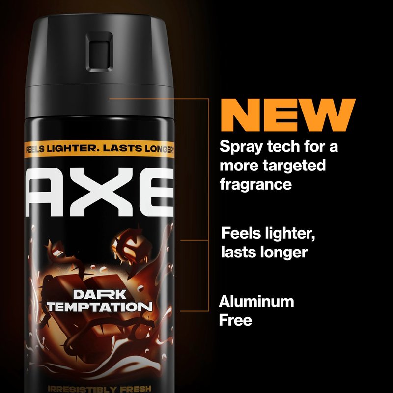 AXE Body Spray 4 Count Dark Temptation 48 Hour All Over Fresh Aluminum Free 2.9 oz