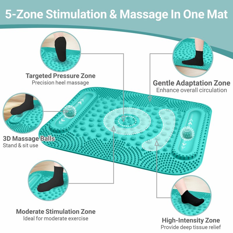 GEENOA Foot Massage Mat with Two Massage Balls, 5-Zone Acupressure & Reflexology Mat for Various Stimulation, Portable Pressure Point Pad for Feet Relaxation, Pain, Fatigue Relief((Lake Blue)
