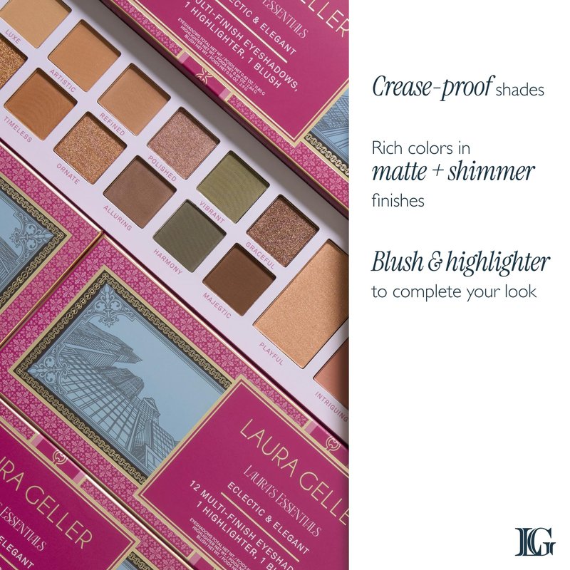 LAURA GELLER NEW YORK Laura's Essentials Eclectic & Elegant Eyeshadow and Face Palette - Includes Eyeshadows, Blush, and Highlighter for Easy Full Face Makeup For Mature Skin and All Skin Tones