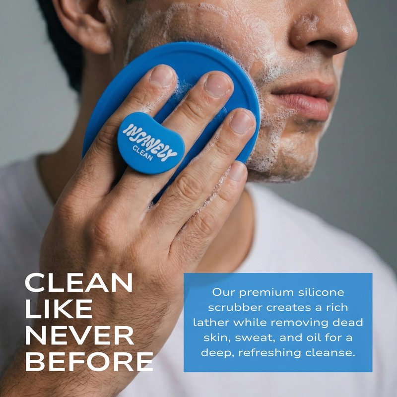 Insanely Clean Silicone Body Scrubber for Men, Premium Exfoliating Shower Scrubber with Soft Silicone Bristles, Hygienic Loofah Alternative, Non-Slip Grip, for All Skin Types