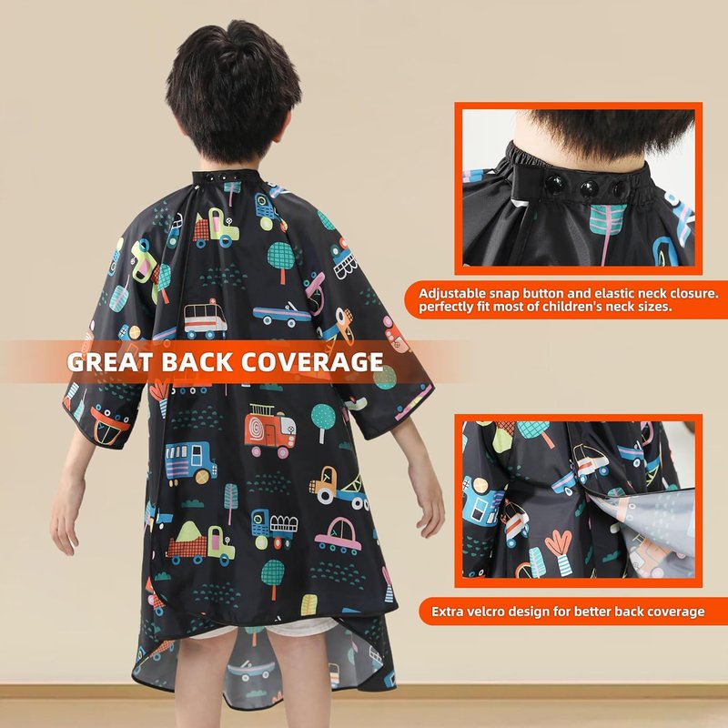 PERFEHAIR Kids Haircut Cape - Cute Cars Print, Adjustable Neck Collar, Comfortable for Home or Salon Use
