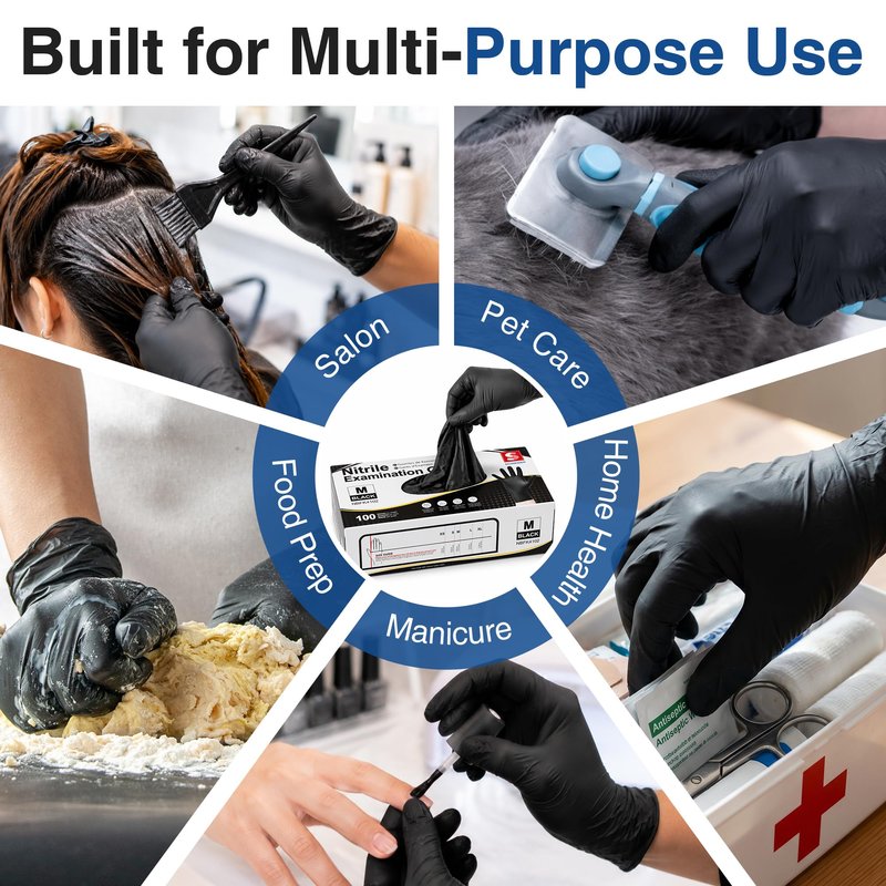 Schneider Nitrile Exam Gloves, 4 Mil Black Gloves Disposable Latex Free Powder Free, Food Safe for Cooking, Food Prep, Clean (100, Large)