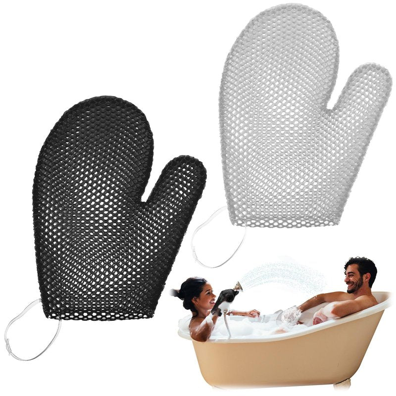 Karenhi 2 Pcs Honeycomb Exfoliating Glove Bath Mitt Body Spa Scrubber, Honeycomb Exfoliator Glove for Body Shower, Scrubber Sponge Shower Loofah, Quick Drying (Black,Grey)
