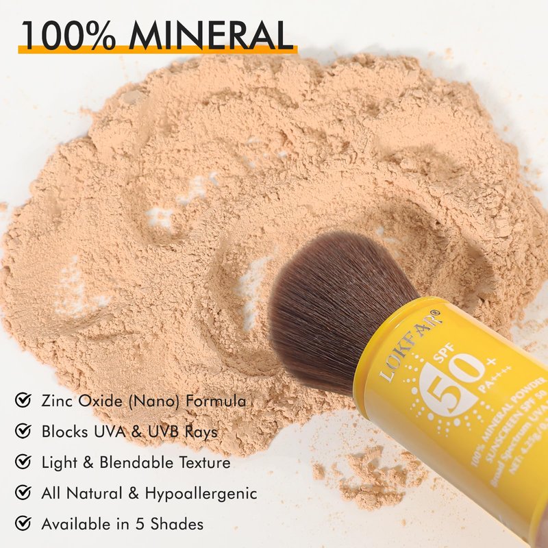 Mineral Powder Sunscreen Setting Makeup - SPF 50 Brush On Sunscreen for Face & Scalp & Hair, Natural Matte Loose Finishing Powder, Oil Control Lightweight Breathable (Medium)