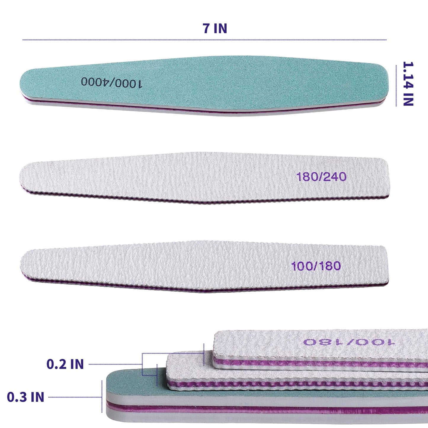 SWEET VIEW 14PCS Nail File and Buffer Set, 100/180 180/240 Grit Emery Boards for Acrylic Gel Natural Nails, with 1000/4000 Grit Buffer Block for High Shine, for Women