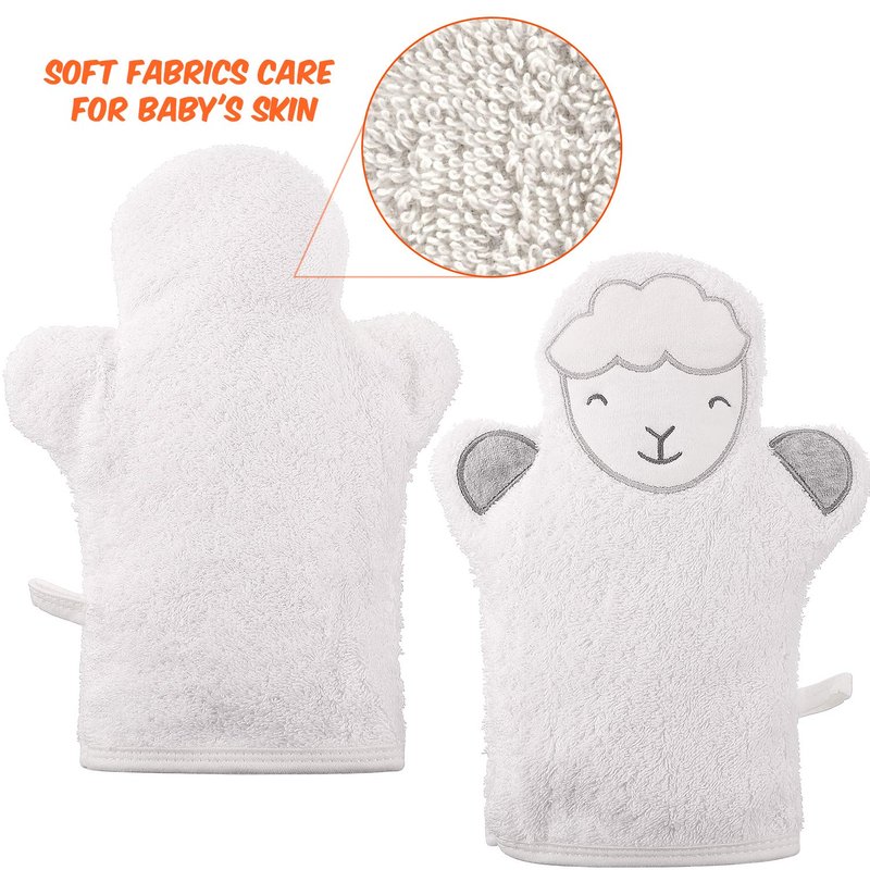 Shappy 4 Pieces Baby Bath Mitt Washcloths Gloves Panda Toddler Soft Washcloths for Kids Designed in Cute Animal Yellow Duck Shark Sheep Cotton Towel Gentle Scrub for Baby Girl Boy Bath Shower