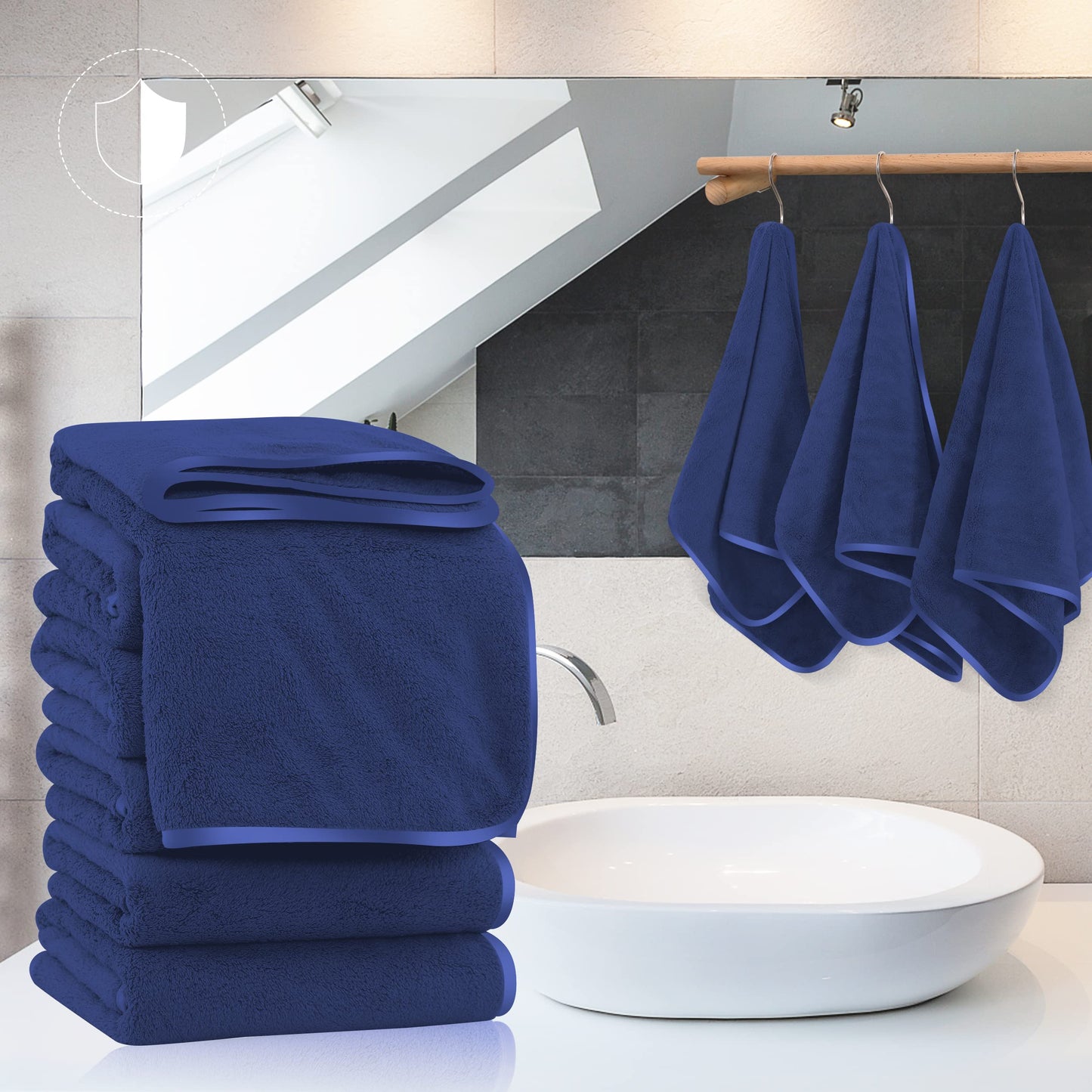 TENSTARS Silk Hemming Bath Towels for Bathroom Clearance - 27 x 55 inches - Light Thin Quick Drying - Soft Microfiber Absorbent Towel for Bath Fitness, Sports, Yoga, Travel, Gym - 2 Pack, Navy Blue