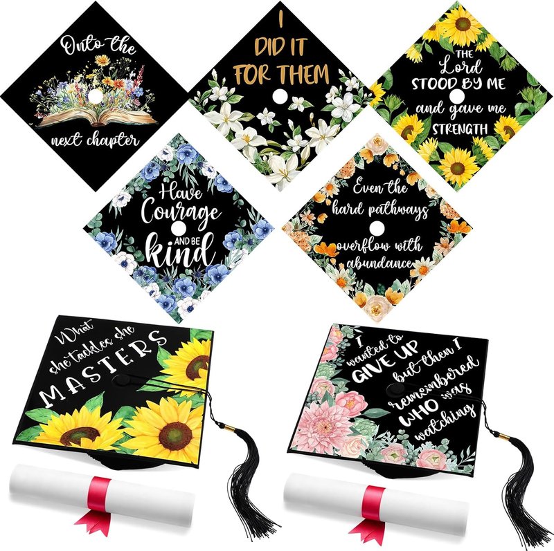 Colorful Flower Graduation Cap Topper Stickers - Inspirational Bible Quotes | 14 Pcs Decal Set