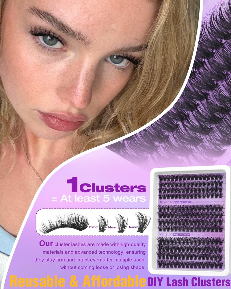 EYDEVRO Wispy Lash Clusters Natural Eyelash Clusters 12mm-14mm-16mm Cluster Eyelash Extensions pestañas postizas naturales CD Curl 192 Pcs Manga Lash Clusters Salon-quality DIY Lash Extensions