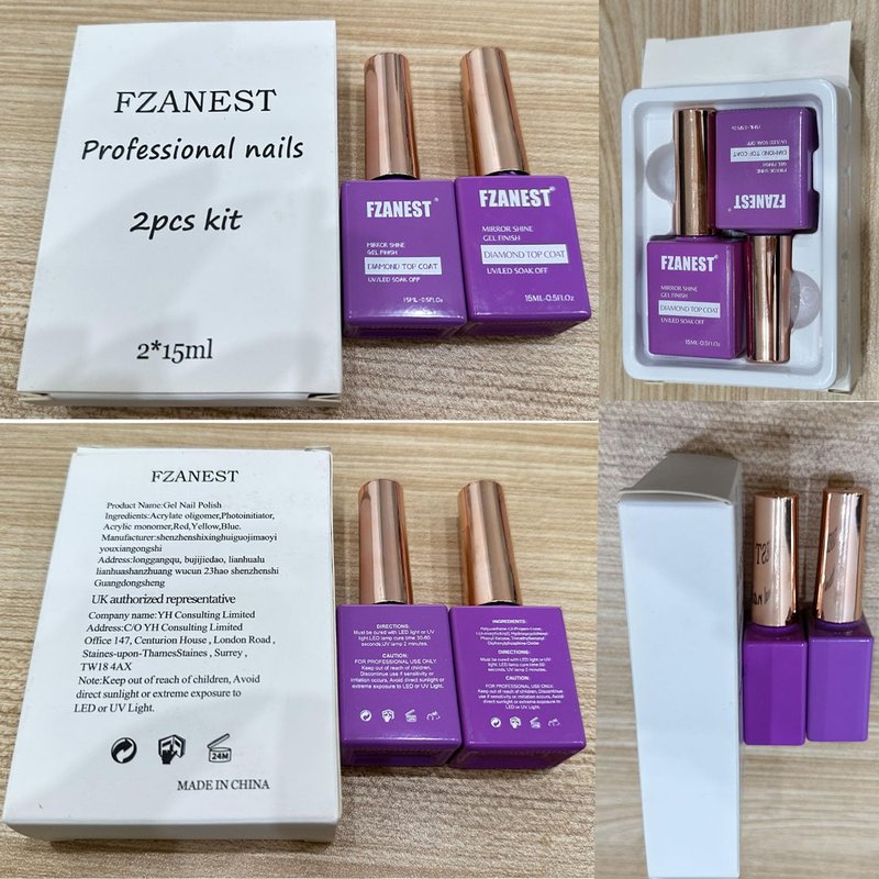 FZANEST Gel Top Coat - No Wipe High Gloss Nail Polish | 2 x 15ML Clear Chrome Finish for Salon Quality Shine