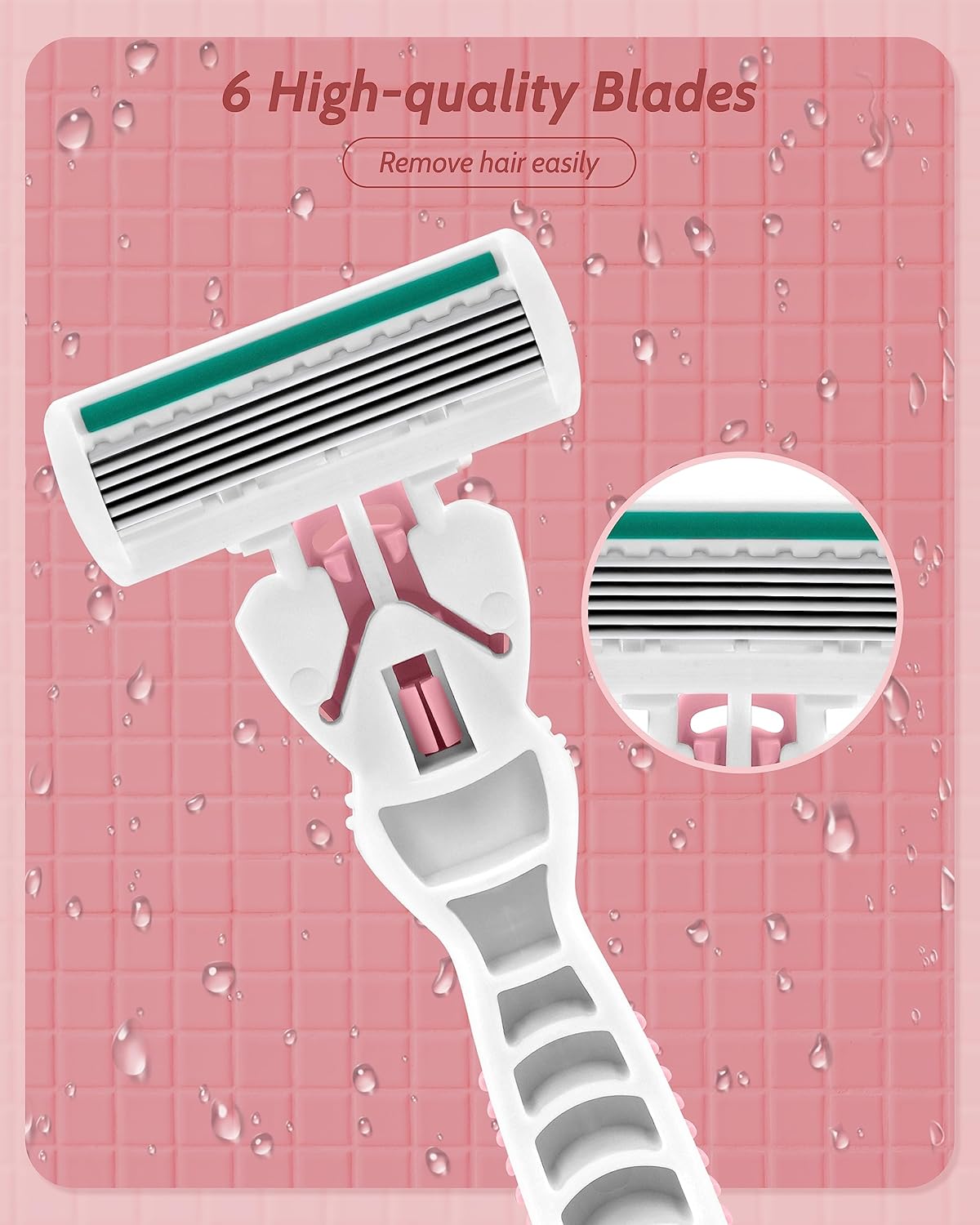 Skiennix Women's Razors - 6 Blades for Sensitive Skin with Travel Razor & 12 Blade Refills