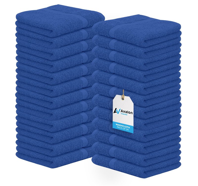 Avalon Towels Cotton Washcloths – (Pack of 60) Size 12x12 Inches, 100% Ring Spun Cotton, Soft & Absorbent Face Towels, Gym Towels, Hotel and Spa Quality, Reusable Fingertip Towels (Blue)