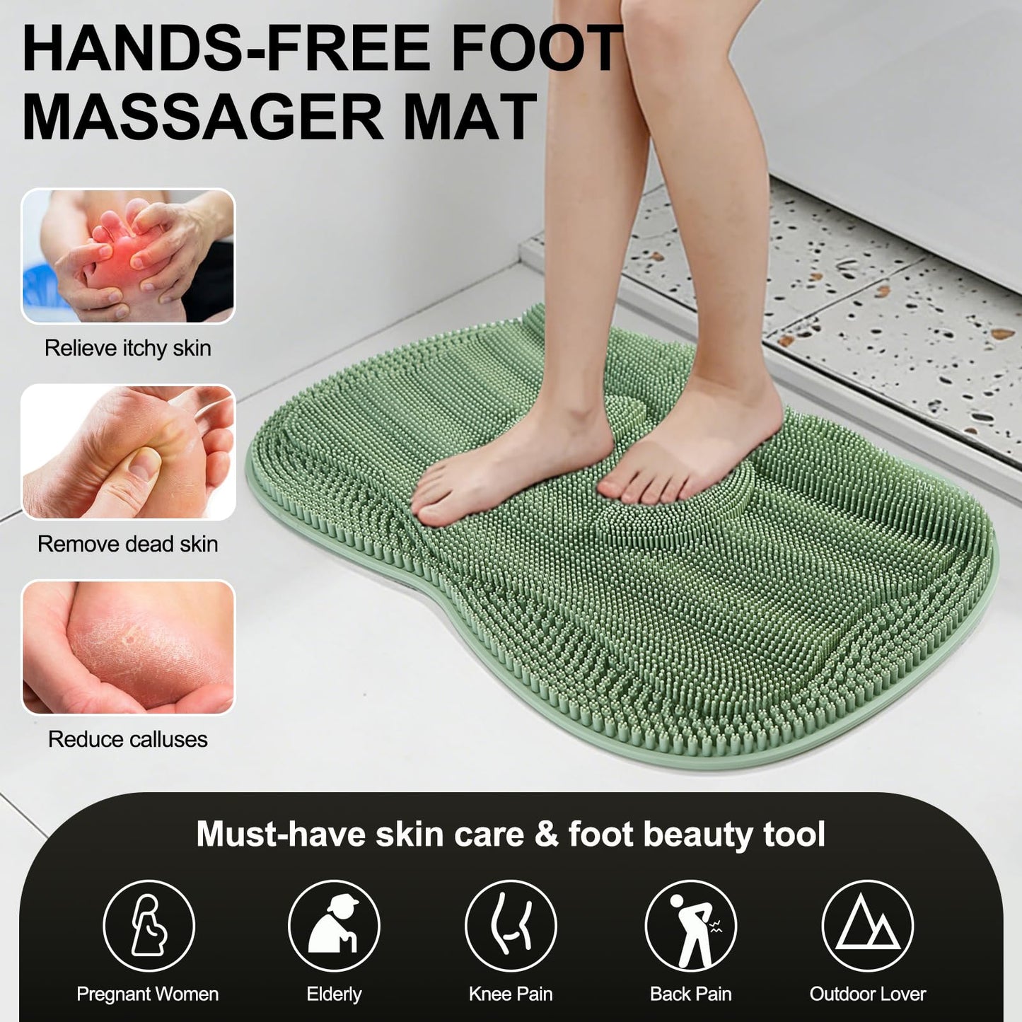 EaTubano Bath Shower Foot Scrubber Mat - Silicone Shower Foot Scrubber Mat (XL) Cleaner Foot Toes Clean Pad Without Bending Non-Slip Suction Cups Bathroom mat 17.2 * 13 inch - Green