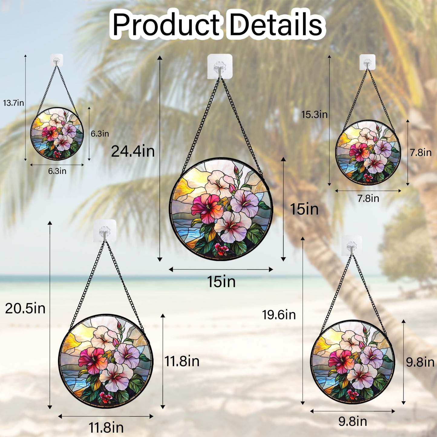 GEFOS Stained Glass Window Hanging Pink Purple Hibiscus Flowers 9.8" - Suncatcher Door Garden Sunroom Sun Catcher Decor Birthday Christmas for Mom Men Woman Nana Friend