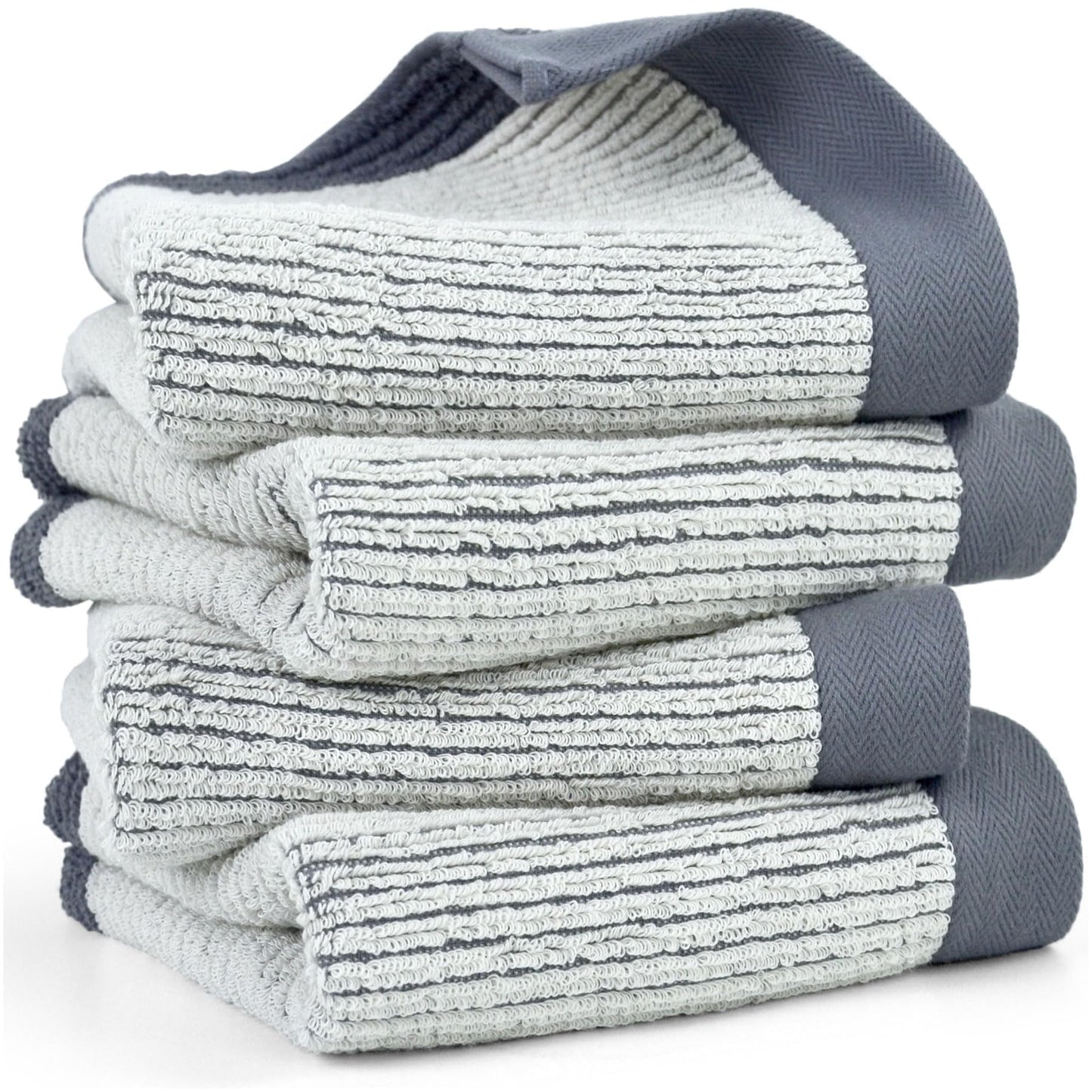 Cleanbear Hand Towels for Bathroom, Ultra-Soft 100% Cotton Hand Towels, 4-Pack (Gray, Green, Navy Blue, Light Brown), 28 x 13 Inches, Jacquard Textured
