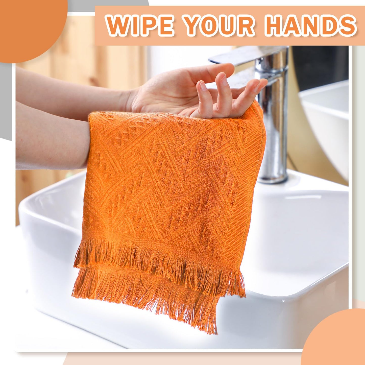 HunnmingRe 4 Pack Boho Hand Towel for Bathroom Kitchen 14x30 Inch 100% Turkish Cotton Summer Boho Decorative Towel Waffle Farmhouse Bathroom Decor Absorbent Soft Guest Gift(Orange)