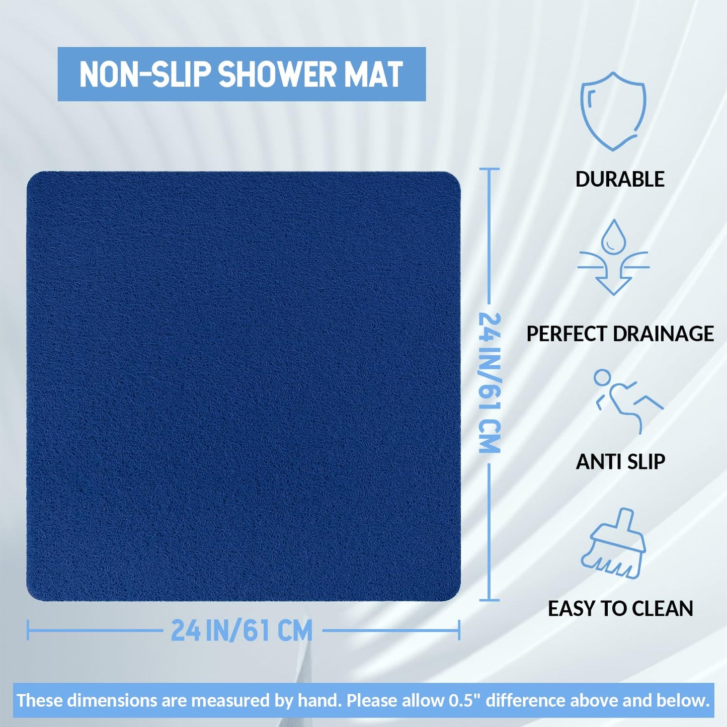 Hargiis Non-Slip Bathtub Mat, Anti Slip Shower Mat, Fast Drying Bathtub Mats, Foot Scrubber Mat, Anti Slip Mat for Tub, Floor, Bathroom, Kitchen, Home, Hotel (Navy Blue 24"×24")