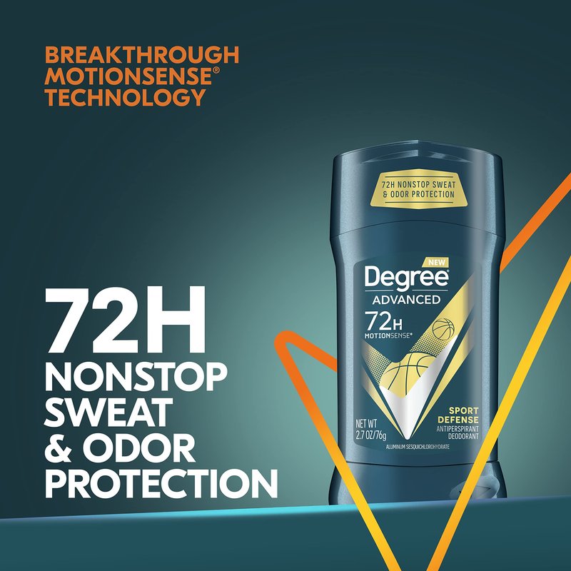 Degree Men Advanced Antiperspirant Deodorant 72-Hour Sweat and Odor Protection Sport Defense Antiperspirant For Men With MotionSense Technology 2.7 oz 4 Count