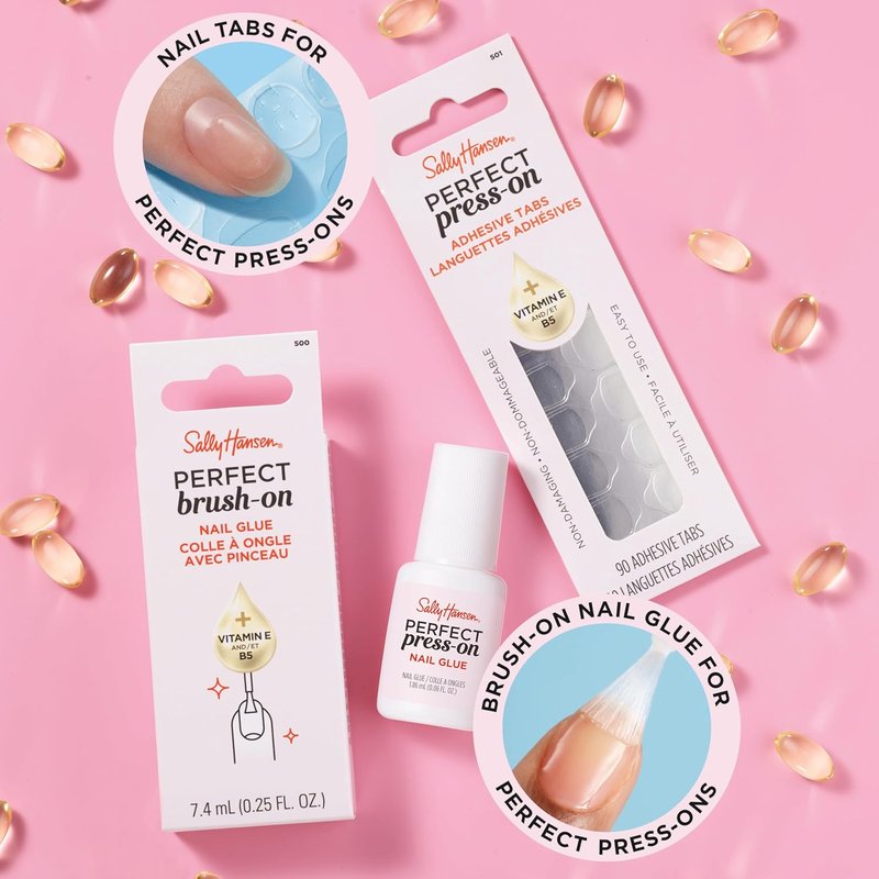 Sally Hansen Perfect Brush-On Nail Glue | Long-Lasting Hold, Precision Brush, Vitamin E & B5 Formula | Gentle & Non-Damaging for Natural Nails | Travel-Friendly Bottle