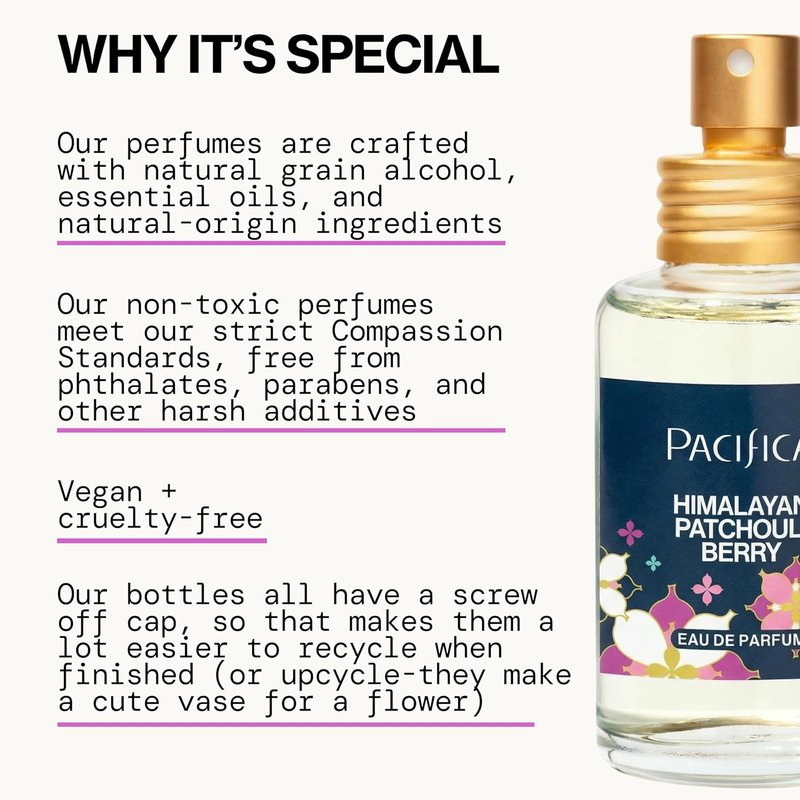 Pacifica Beauty Himalayan Patchouli Berry Spray Perfume - Natural Essential Oils, Vegan & Cruelty-Free, Grapefruit Notes