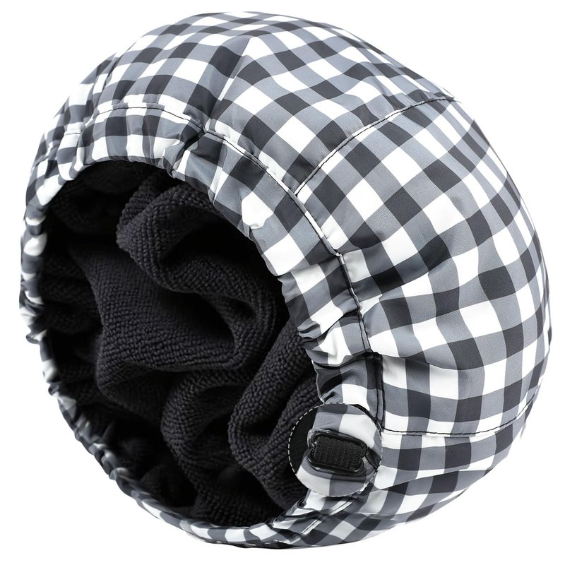 Shower Cap for Men Black White Plaid Bath Cap, Reversible Large Waterproof Adjustable Shower Caps Terry Lining & Elastic Band Stretch Hem Hair Hat