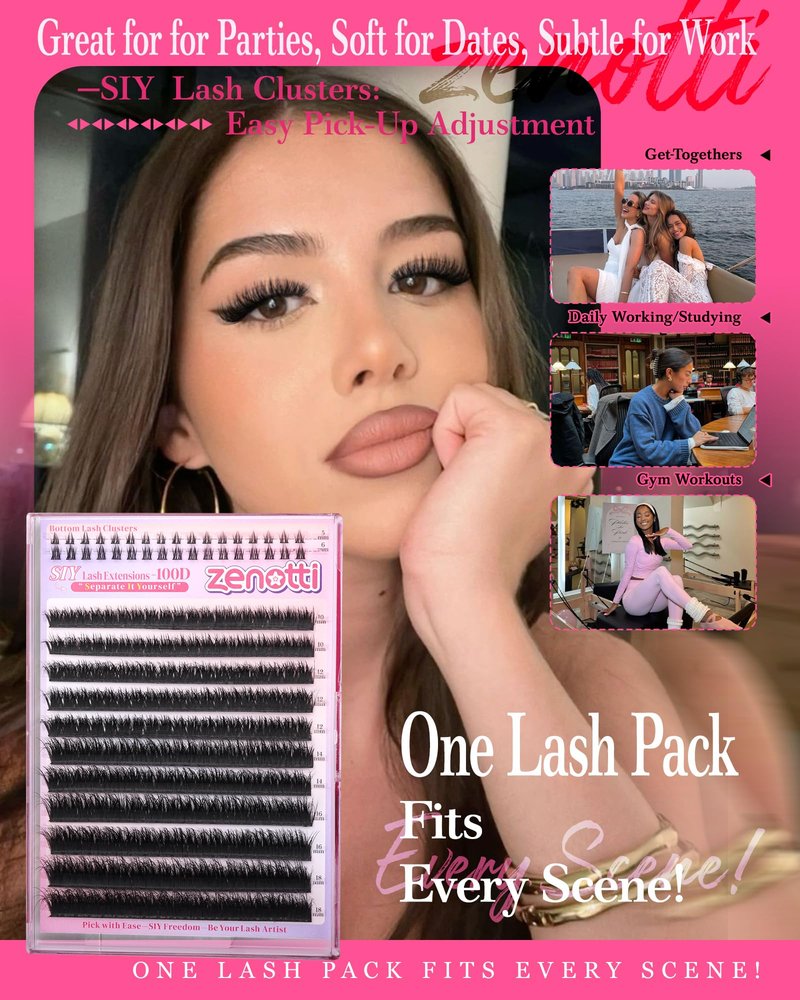 Lash Clusters Volume Lash Extensions Wispy Eyelash Clusters with Bottom Lashes 100D Individual Lashes Cluster Eyelash Extensions DIY Lashes Extension at Home D Curly 5-18mm by zenotti