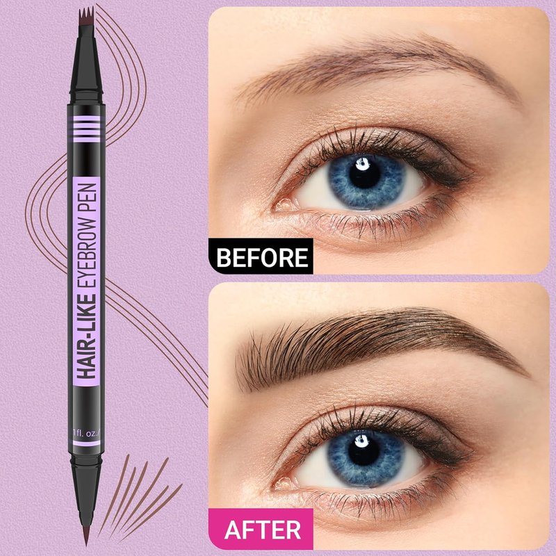 iMethod Eyebrow Pen - 2-in-1 Microblading Eyebrow Pencil with Fork-Tip & Brush-Tip | Light Brown, Long-Lasting Natural Look