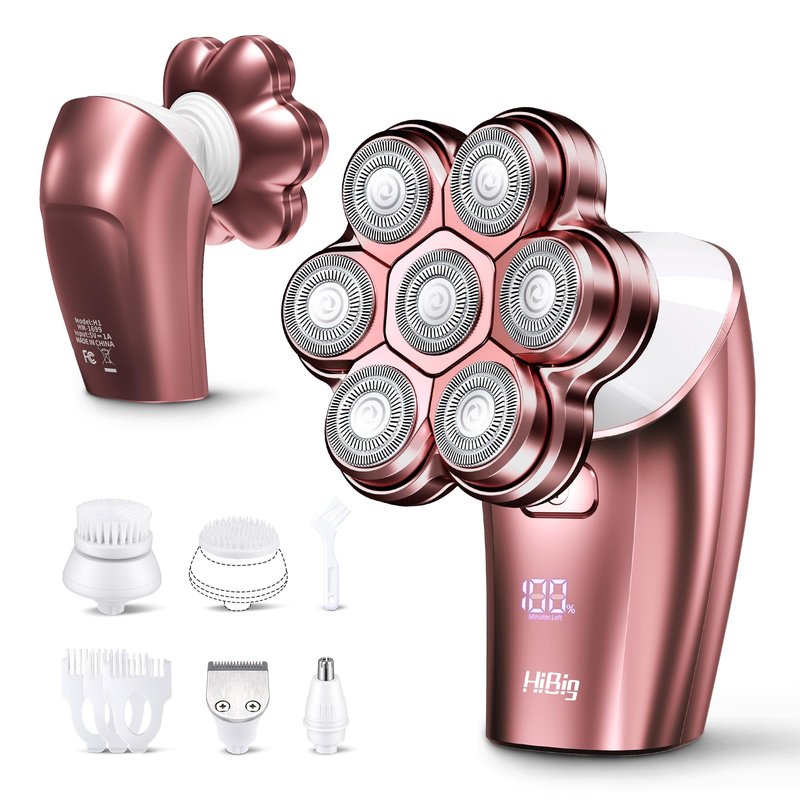 Electric Razors for Women Legs: 5-in-1 Rechargeable Body Shaver, 7D Wet & Dry Body Trimmer, IPX7 Waterproof Lady Hair Remover for Face Underarms Pubic, Light Pink