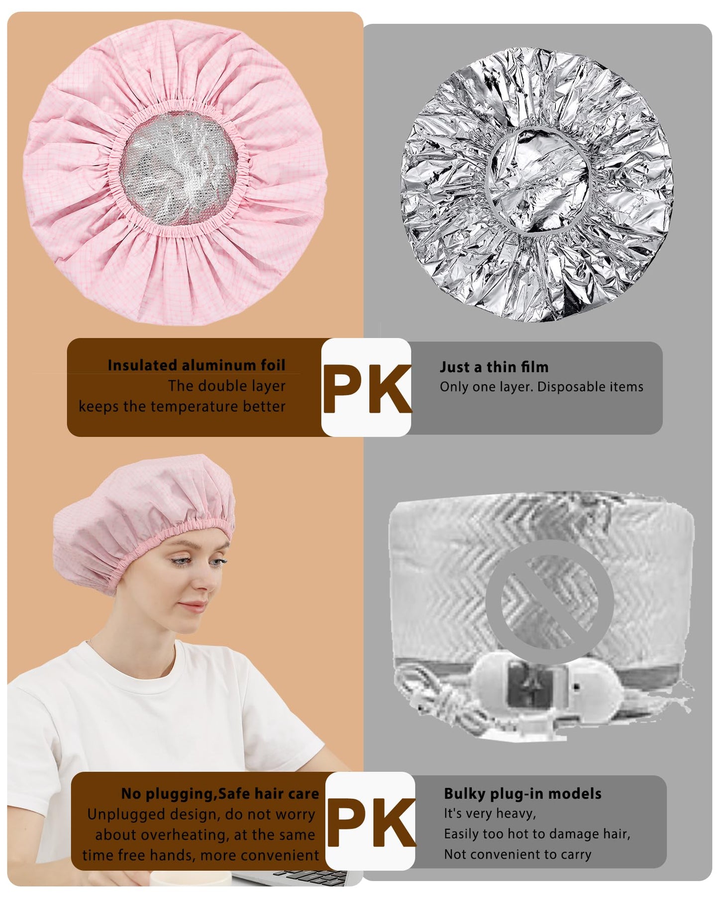 YIZIJIZI 2 Pieces Heat Cap for Deep Conditioning, Conditioning Cap Made of Aluminum Foil for Home and Salon Use, Hair Dyeing（pink）