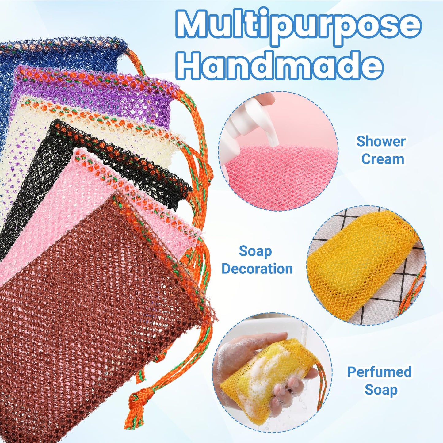 XLIUAX 6 Pack Exfoliating Mesh Soap Bag, Soap Bar Pouch Foaming Bubble Net Bags with Drawstring for Shower Body Facial Cleaning Tool, 5.5x3.5Inch
