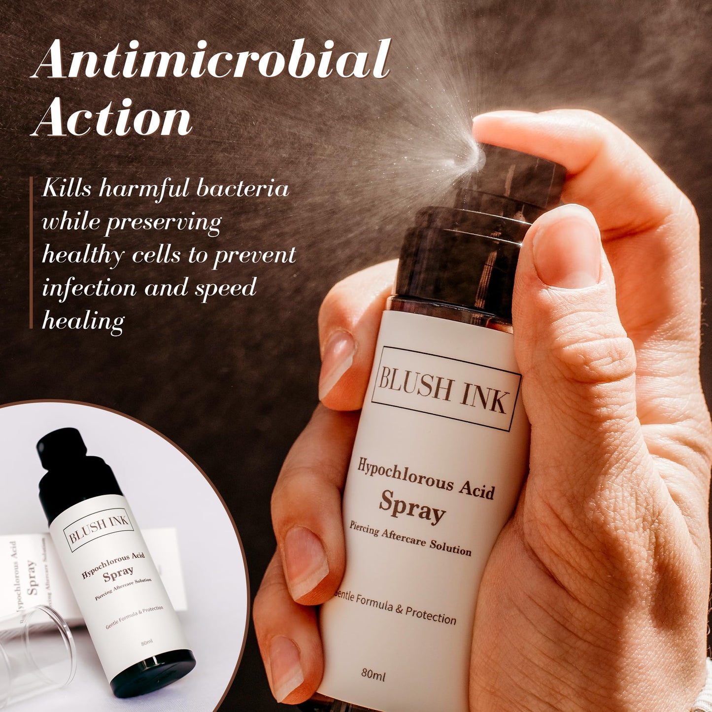 Blush Ink - Piercing Aftercare Spray | Keloid Bump Removal for Piercings | Fast-Healing Bump Piercing Treatment for Ear, Nose & Body | Gentle Hypochlorous Acid Formula for Soothing Care & Protection