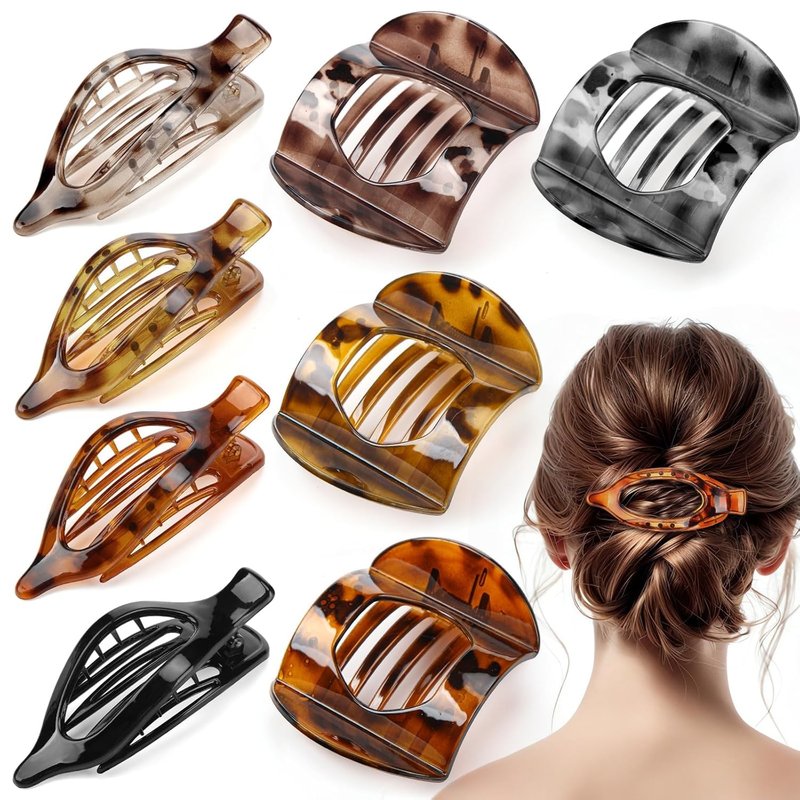 Flat Hair Clips for Women - 8 Pcs French Claw Clips | Strong Hold Tortoiseshell Design for Thick & Thin Hair