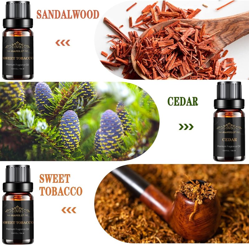 Skiennix Essential Oils Set - Aromatherapy Fragrance Oils for Diffuser | 6x10ML - Sandalwood, Cedar, Leather, Sweet Tobacco, Rum, Cologne