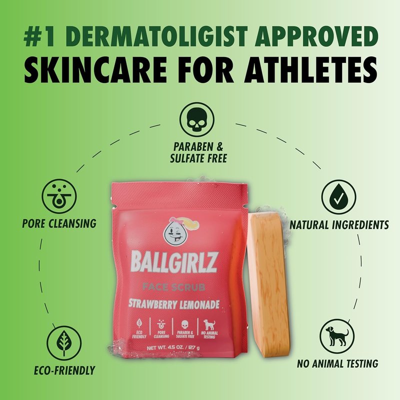 Ballgirlz GamePlan Face and Body Care Kit Designed for and by Athletes - Natural Ingredients to fight sweat and dirt - Black Diamond Face Scrub, Island Girl Body Scrub, and Pimple Patches