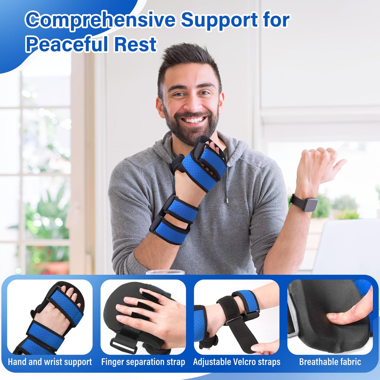 Chonario Resting Hand Splint, Hand Brace with Finger Support for Carpel Tunnel, Stroke Recovery, Arthritis, Tendinitis-Functional Support (Left, Medium)