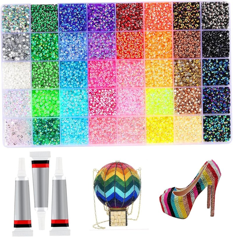 Bedazzling Kit - 32,000 Pcs Colorful Resin Rhinestones with 3 Pcs 10ml Glue | Perfect for Crafts, Clothes, and Nail Art