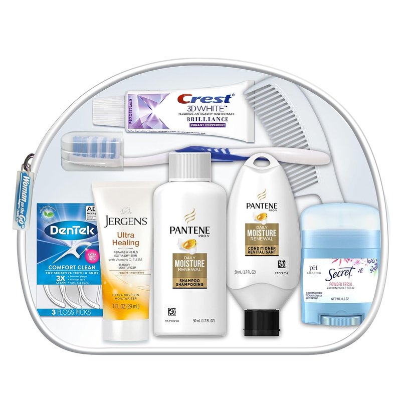 Deluxe 10-Piece TSA Compliant Travel Essentials Kit | Pantene Hair Products in Reusable Zippered Bag
