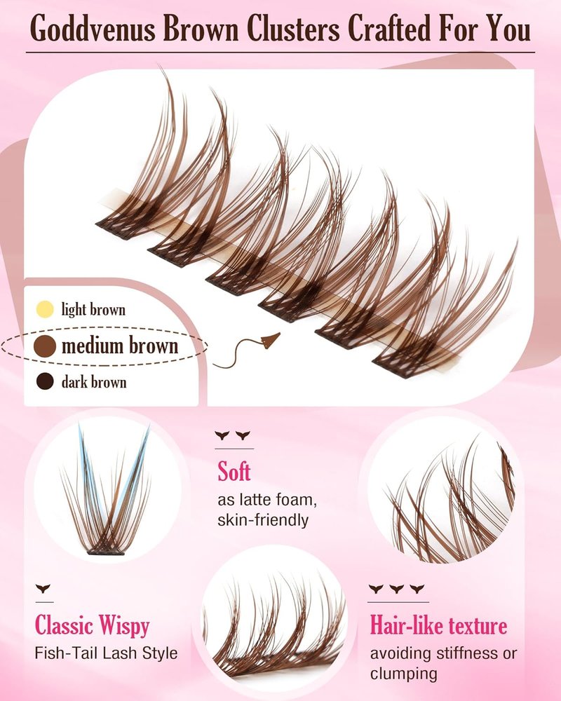 Brown Lash Clusters - Natural Wispy Eyelash Extensions for Soft Glam | 300 Pcs, C Curve, Waterproof (10-16mm)