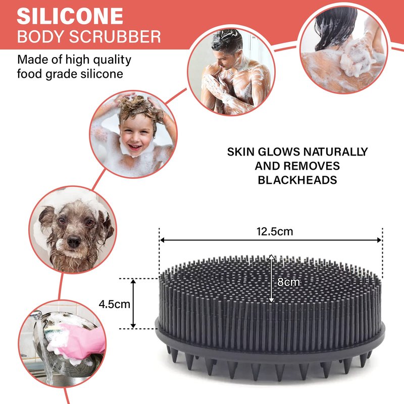 LYOB 5-in-1 Bath Exfoliation Set with 1-Silicone Body Scrubber, 1- Silicone Face Scrubber, and 3-Viscose Exfoliating Gloves for Skin Care, Back Scratcher, Body Scrub and Exfoliating Glove (Black Set)