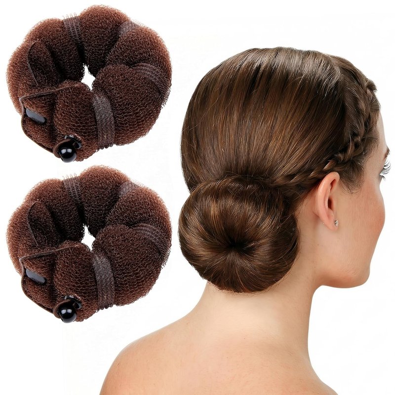 Goldrose Beauty Hair Bun Maker - 2-Piece Magic Styling Twist Ring Doughnut for Kids Ballet (Brown)
