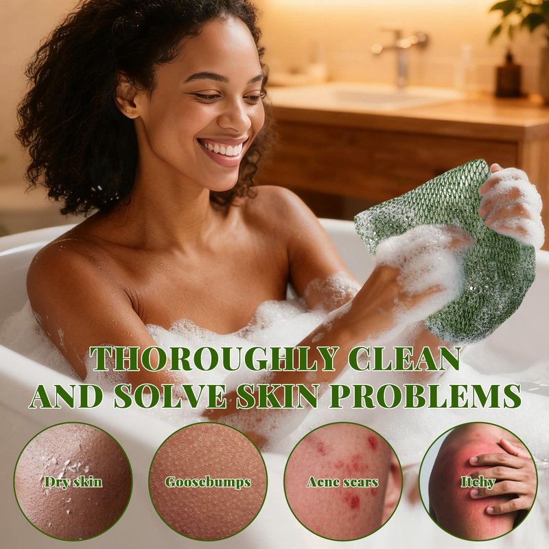 African Net Sponge Authentic, 3 Pieces Exfoliating Scrubber Bath Sponge for All Skin Types, Back Scrubber Loofah Washcloth for Shower, Gentle Exfoliation (Dark Green,Light Green,Purple)