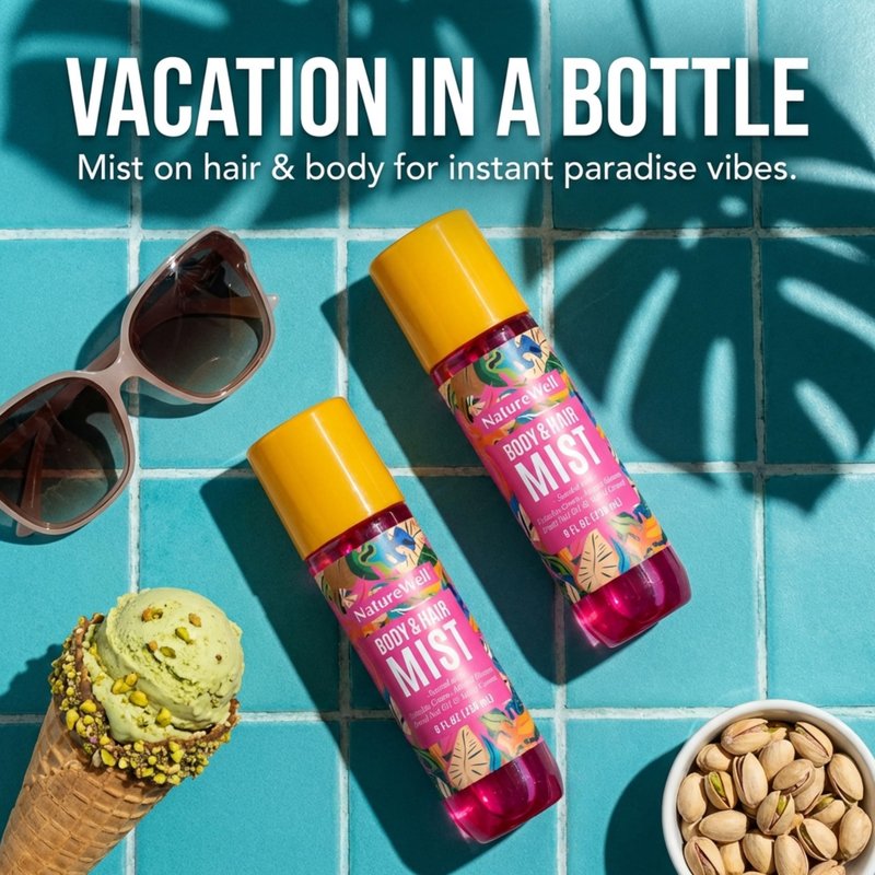 NATURE WELL Cheeky Hair & Body Mist, Lightweight Mist Made for Head-To-Toe, Deliciously Sweet & Warm Long-Lasting Brazilian Nut Scent, 8 Fl Oz (Pack of 2)