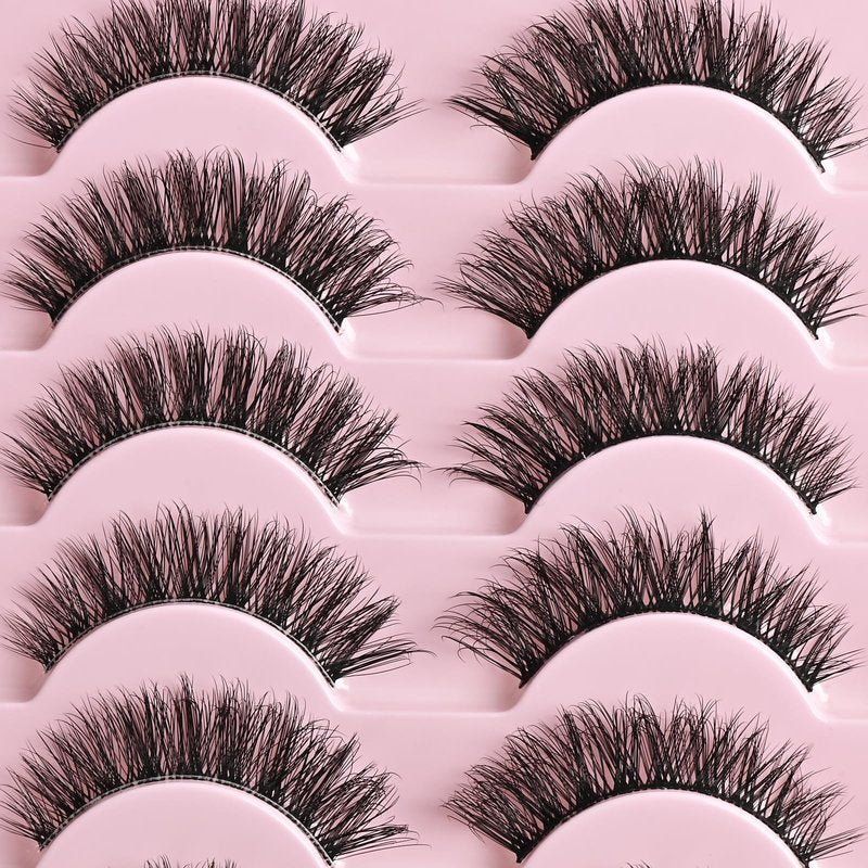 FARRED Natural Lashes Short Eyelashes Wispy False Mink Clear Band & Black Lash Strips Mixed 14 Pair Natural Look Fluffy Cat Eye Strip Eyelash Small Fake Lashes Full Pestañas Set for MUA and Beginners