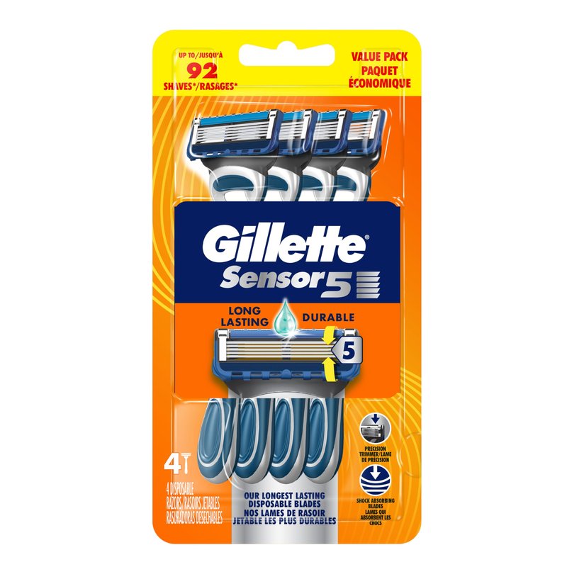 Gillette Sensor5 Men's Disposable Razors, 4 Count