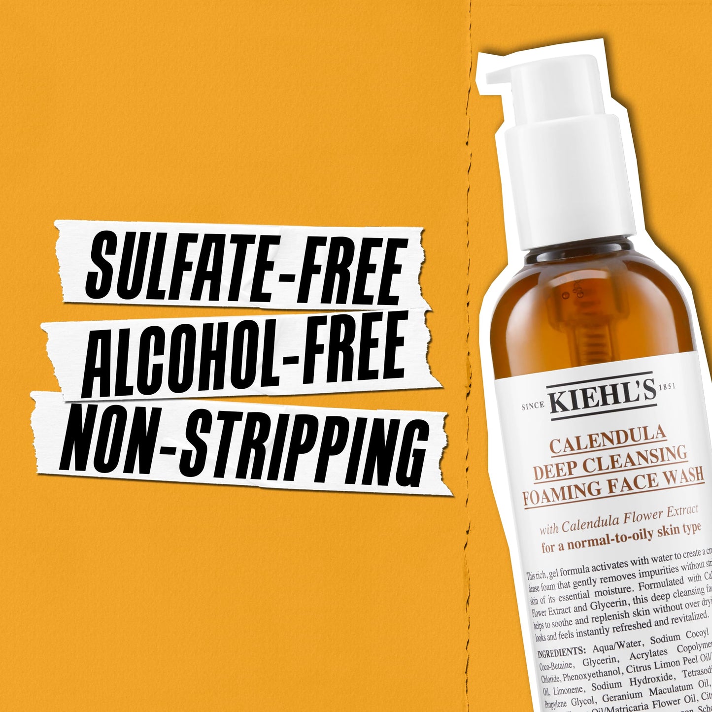 Kiehl's Calendula Deep Cleansing Face Wash, Balances Skin While Gently Removing Impurities, Soothing and Refreshing, Boosts Moisture Barrier for Soft-Feeling Skin, Paraben + Sulfate Free - 16.9 fl oz