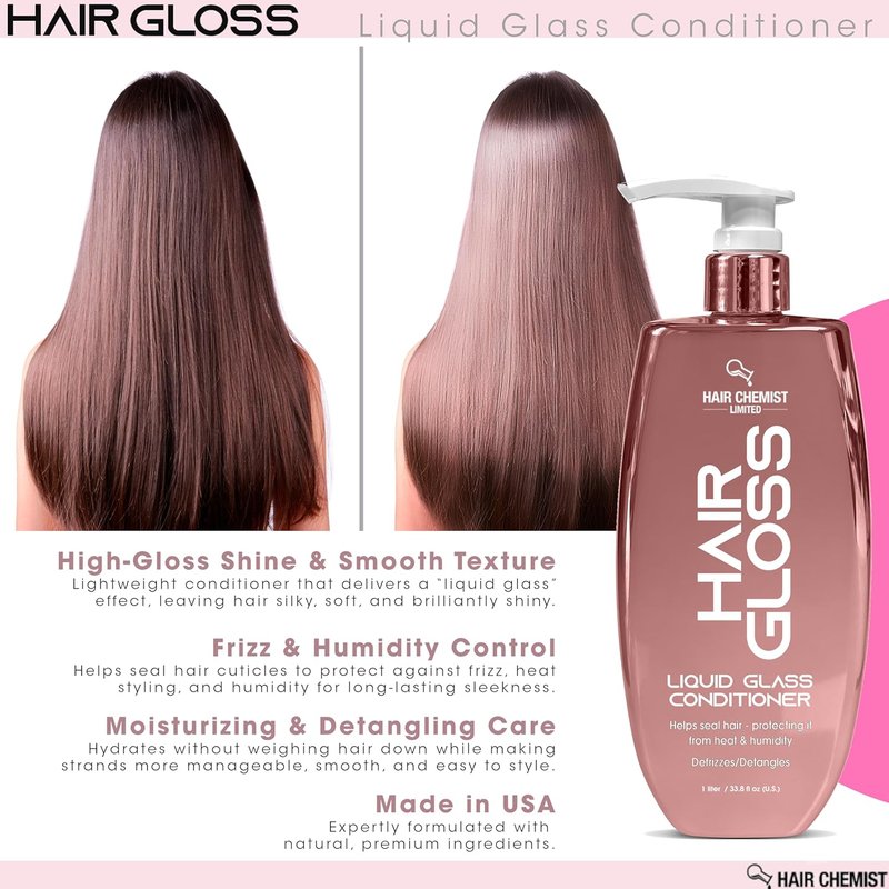 Hair Chemist Hair Gloss Conditioner - Frizz Reducing Liquid Glass Formula | 33.8 oz, Lightweight Shine Enhancer